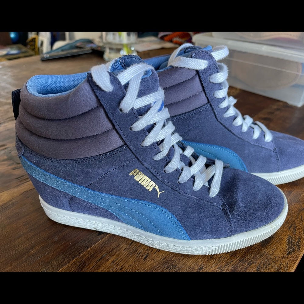 Puma Wedge High Top Boot Hidden Heel Sneaker Blue - Women's 9